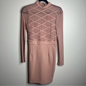 GUESS- NWT Bodycon Mesh Sleeves dress in Mauve Size S